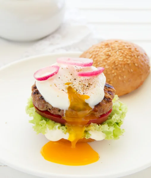 Homemade burger with barbecue sauce. — Stock Photo, Image