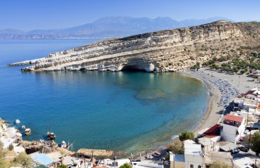matala Yunanistan'da Girit Adası'nın doğal plaj