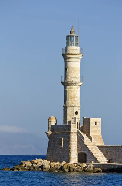 Gamla fyren på Chania city av ön Kreta i Grekland — Stockfoto