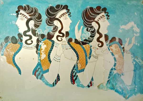 Ancient fresco from Knossos palace at Crete island, Greece — Stock Photo, Image