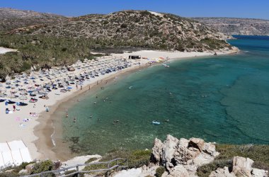 Vai palmtrees koyu ve Plajı Yunanistan'da Girit Adası'nda