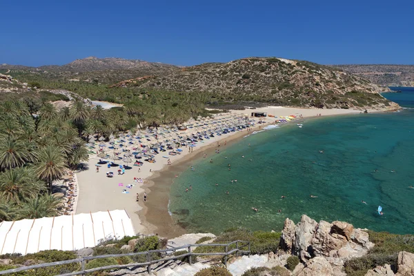 Vai palmen bucht und strand auf Betoninsel in griechenland — Stockfoto