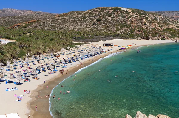 Vai palmen bucht und strand auf Betoninsel in griechenland — Stockfoto