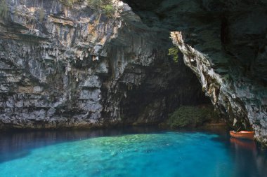Limnetic cave of Melissani at Kefalonia island in Greece. clipart