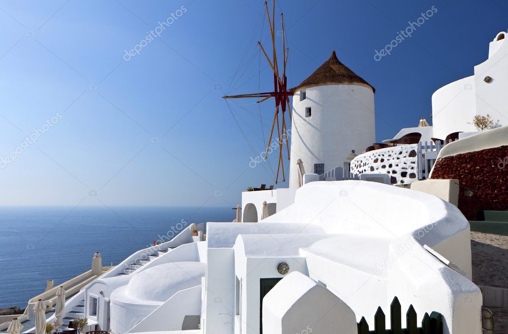 Windmill at Oia of Santorini island in Cyclades, Greece