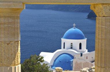 santorini Island, Yunanistan manzaralı Rum Kilisesi