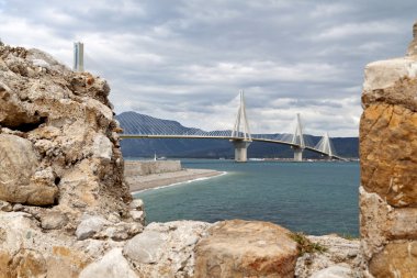 Patras bridge at Greece, view from the castle of Rio clipart