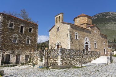Traditional village and church at Mani, Greece clipart