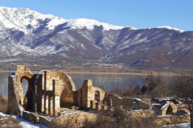 Yunanistan prespa Gölü, eski Bizans Kilisesi Harabeleri