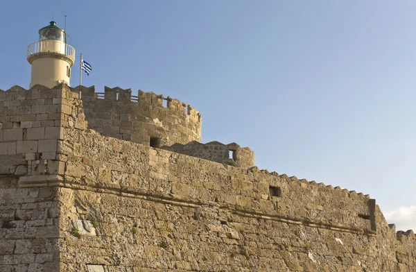 The castle and lighthouse at Rhodes island in Greece — Zdjęcie stockowe