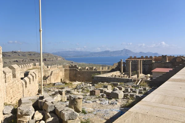 Lindos ancient acropolis from Rhodes island, Greece — Stock Photo, Image