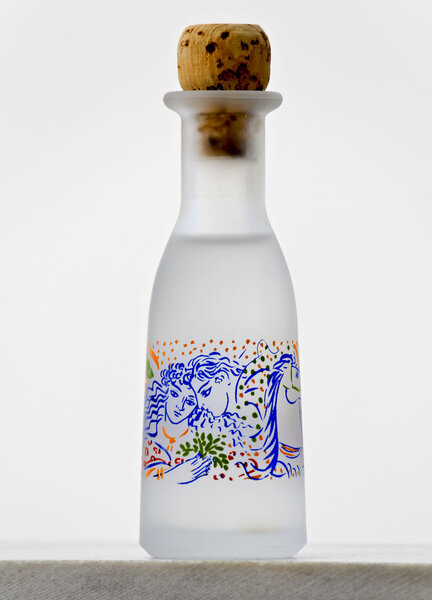 Traditional handmade bottle of ouzo drink
