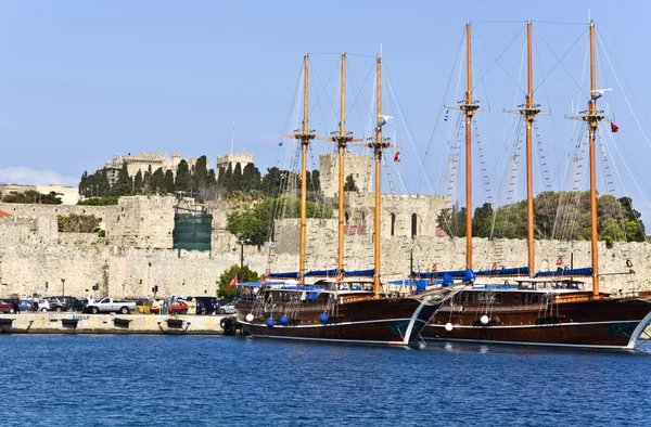 Scenic harbor of Rhodes island in Greece — Stock Photo, Image