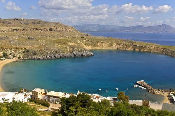 Aldeia panorâmica de Lindos na ilha de Rodes, Grécia — Fotografia de Stock