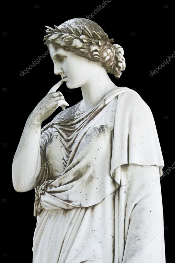 Statue on black showing a greek mythical muse