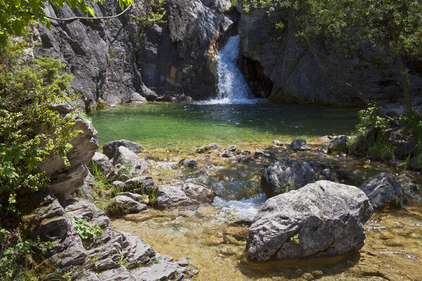 Orlia waterfall at mountain Olympus in Greece