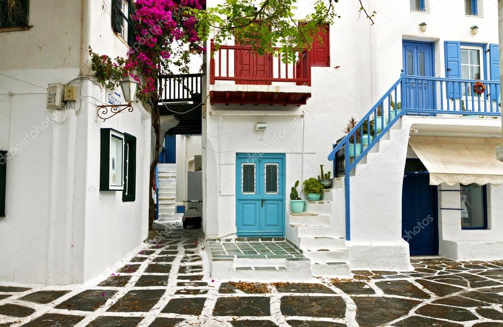 Traditional houses at Mykonos island in Greece