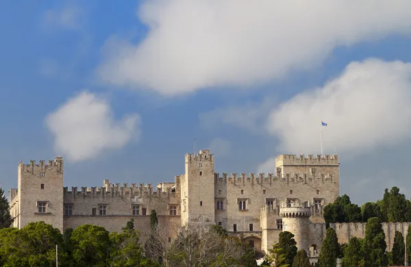 Veduta generale e punti di riferimento della città medievale e del castello dell'isola di Rodi in Grecia — Foto Stock