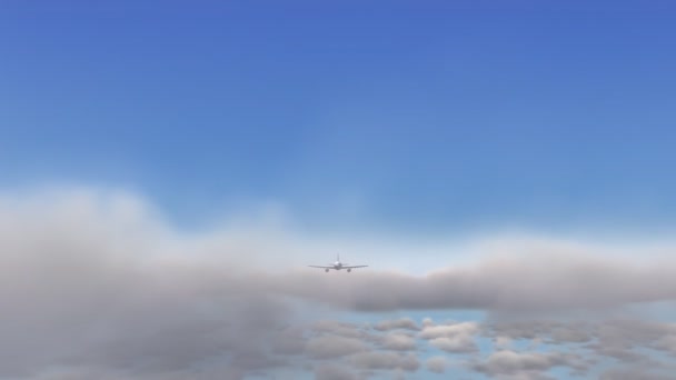 Анимация летающего над облаками самолета — стоковое видео