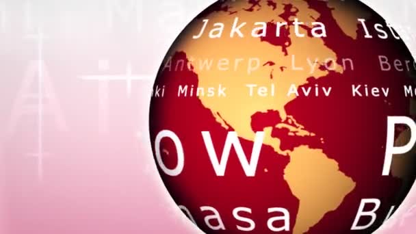 Monde tournant avec noms de villes - zoom arrière 