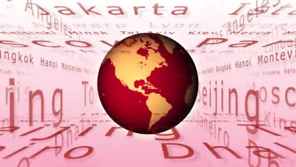 Rotierende Welt mit Stadtnamen-Matrix - nahtlose Schleife — Stockvideo