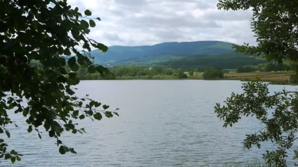Göl, ağaçlar ve dağlar morvan, Fransa — Stok video