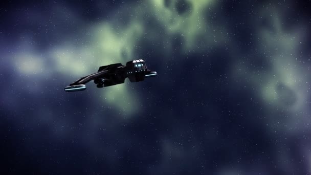 Animation d'un vaisseau spatial futuriste volant vers la terre 