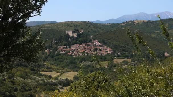 View from Castelnou, Beautiful village in south France — Stock Video