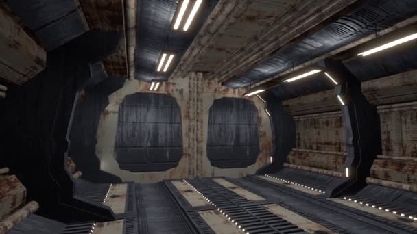 Intérieur rouillé abandonné avec porte ouverte et alpha mat 