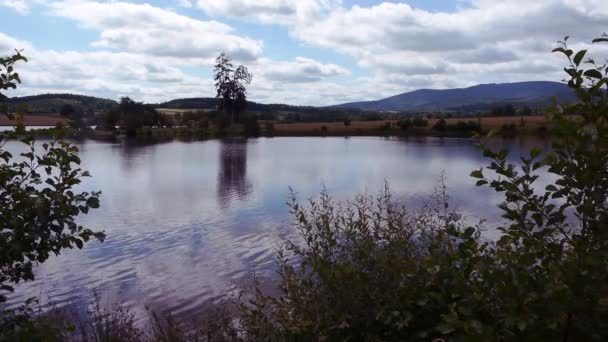 Lake, trees and mountains in the Morvan, France — Stock Video