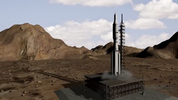 Анимация запуска ракеты крупным планом — стоковое видео