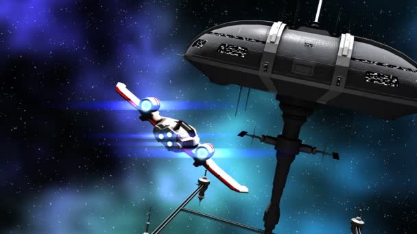 Animation of a futuristic space ship and warriors — Stock Video