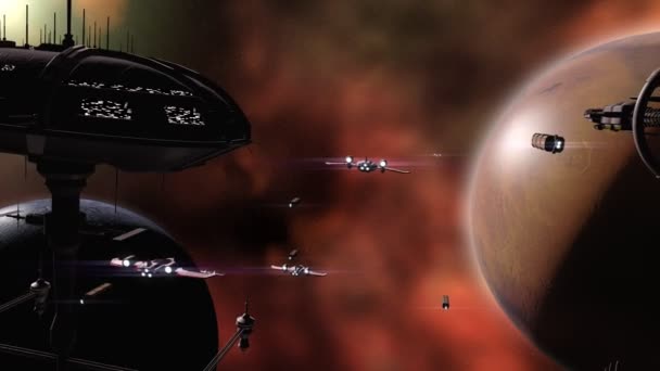 Armada utrymme flotta flyger till planeter — Stockvideo