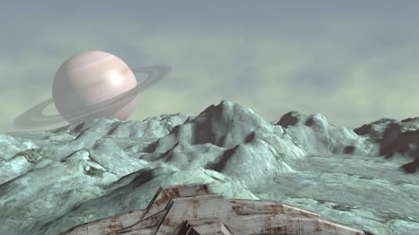 Animace futuristické lodi nad planetou — Stock video