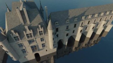 Chenonceau yüksek açılı Fransız şatosunun 3 boyutlu animasyonu