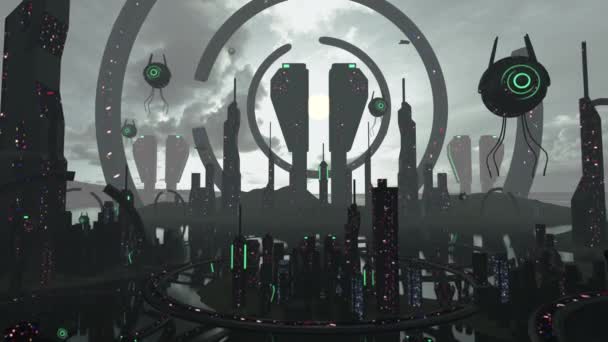 Animación Una Ciudad Futurista Con Extraterrestres Voladores — Vídeo de stock