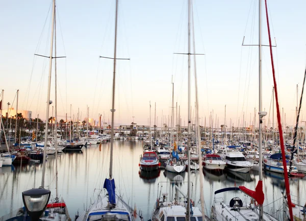 Line of yachts in harbour — Stock Photo, Image