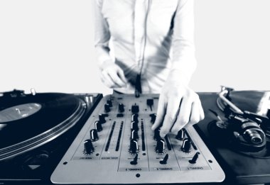 kadın dj funky görüntünün siyah beyaz noktalı resim