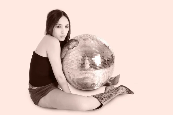 Woman and discoball — Stock Photo, Image