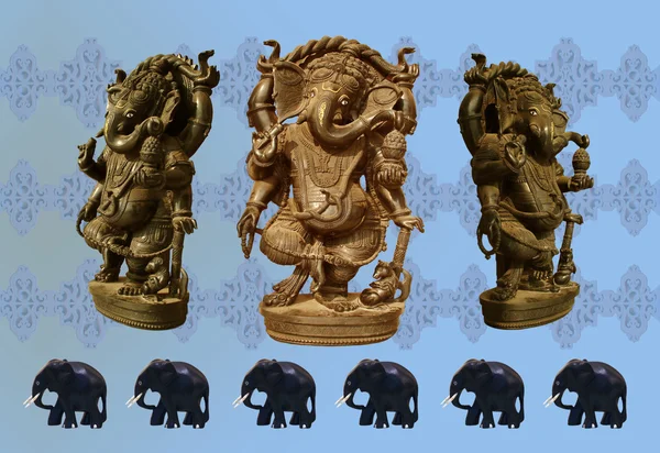 Ganesh statues and elephant pattern — Stock Photo, Image