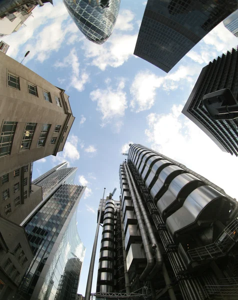 Fisheye di edifici svizzeri re e lloyds — Foto Stock