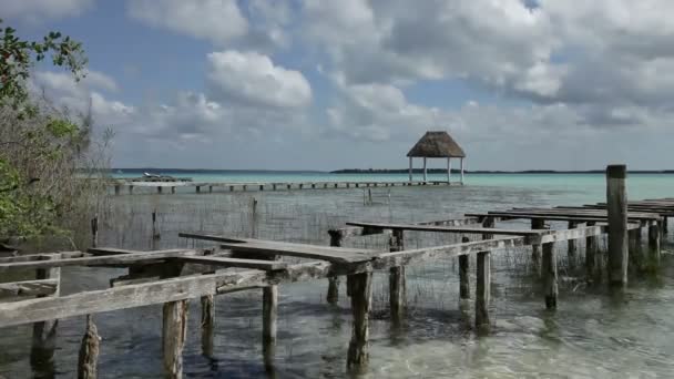 透き通った青い水、キンタナロー、メキシコの美しい湖バカカル — ストック動画