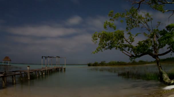 Timelapse strzał z pięknego jeziora bacalar, z krystalicznie niebieska woda, quintana roo, Meksyk — Wideo stockowe