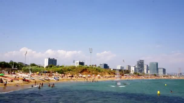 Timelapse of a beach in Barcelona, spain — стоковое видео