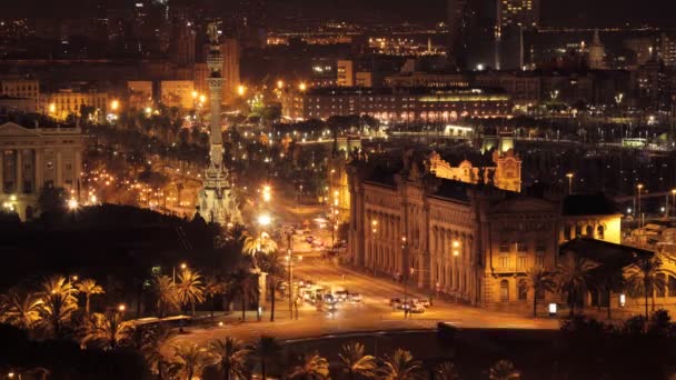 Panoramablick auf die stadt barcelona bei nacht — Stockvideo