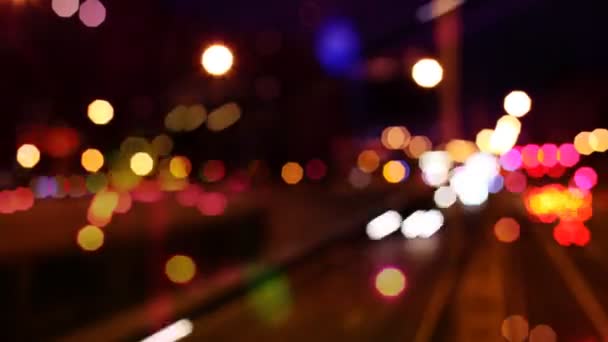 Panning timelapse nighttime traffic shot from a bridge in barcelona spain — Stock Video