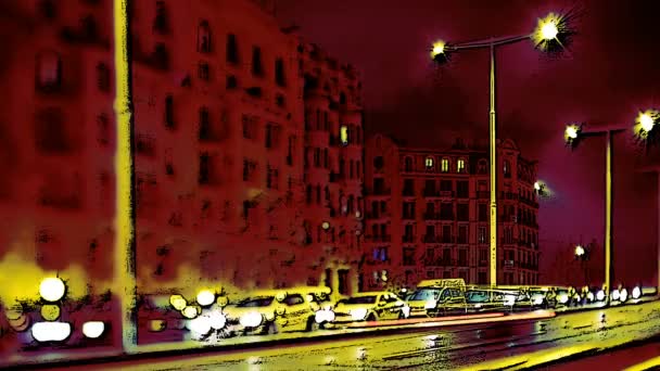 Barcelona, İspanya ve shift tilt lens ile sokak sahnesinde bir timelapse — Stok video