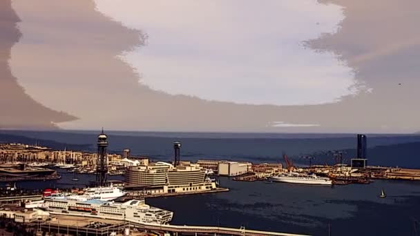 Vista panorámica de la ciudad de barcelona, mirando desde mont juic — Vídeo de stock