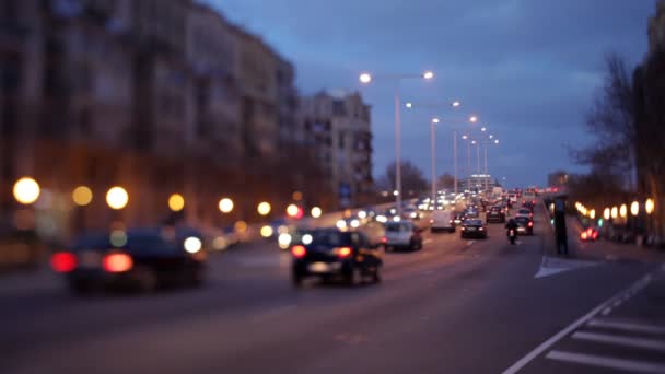 A night shot of a street scene in barcelona, spain using tilt and shift lens — Stock Video