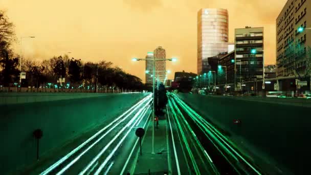 Stop motion urban scene of traffic on a major road at dusk in barcelona, spain — Stock Video